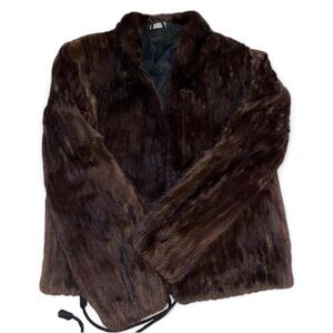 real mink fur jacket coat dark brown